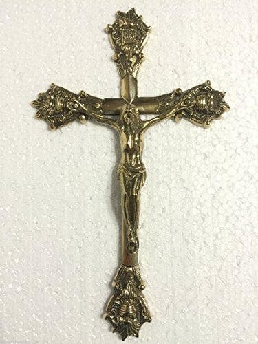 Croix Crucifix Jésus Christ INRI funéraire Croix Métal Laiton H 32 cm