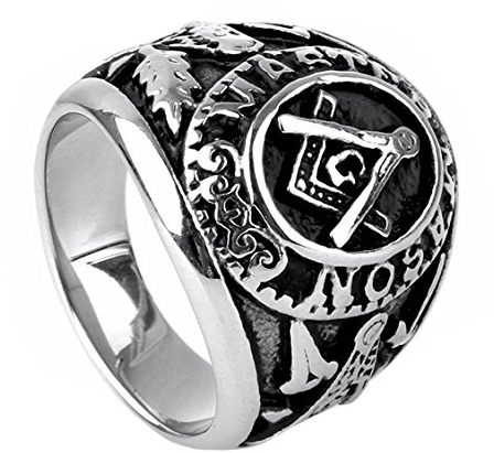 HIJONES Schmuck Herren Edelstahl Herrschsüchtiges Weinlese Freemason Freimaurer Ringe, Schwarz und Silber Größe 66 (21.0)