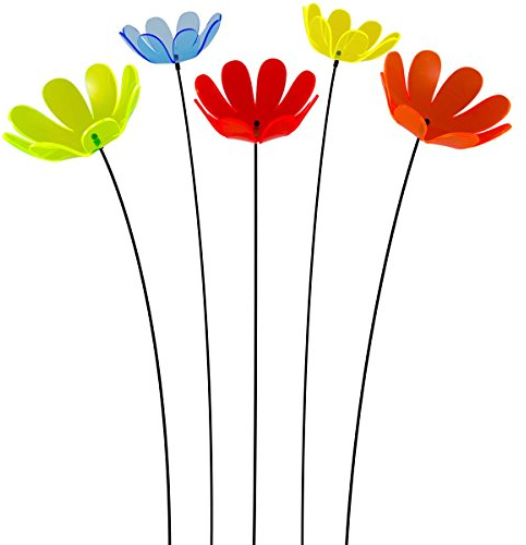 SUNPLAY Sonnenfänger Ringelblume im FARBMIX, 5 Stück zu je 15 cm Durchmesser im Set + 70 cm Schwingstäbe