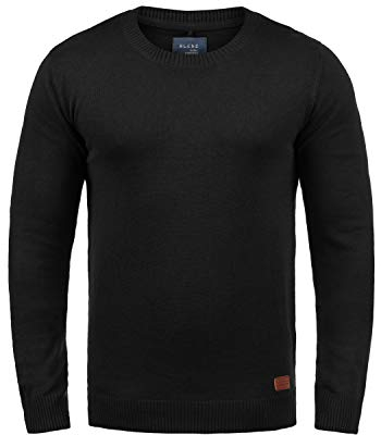 Blend BHLars Herren Strickpullover Feinstrick Pullover mit Rundhals-Ausschnitt Baumwollmischung Regular fit, Größe:XL, Farbe:Black (70155)