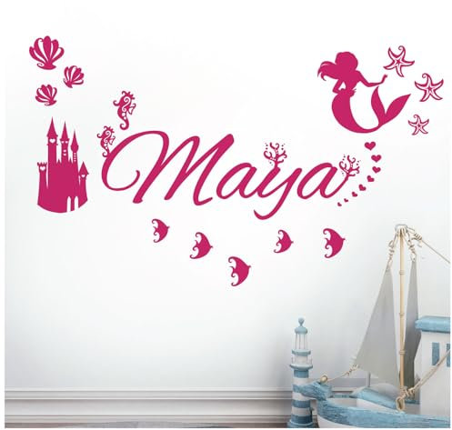 Wandsticker für Kinder, Motiv: Disneys kleine Meerjungfrau, Ozean, Schloss, Seestern [Magenta]
