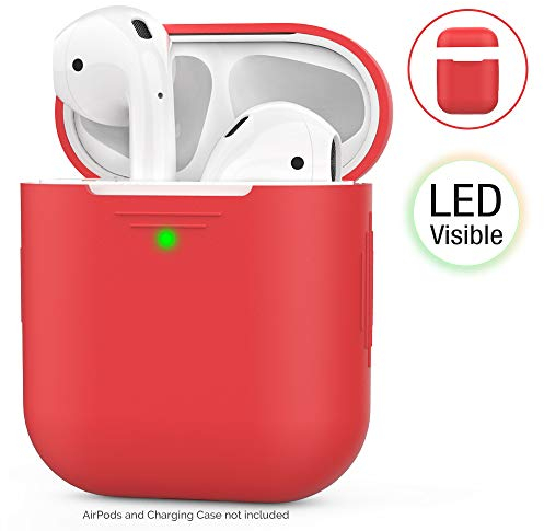 AHASTYLE AirPods Hülle Silikon AirPods Case [Front-LED Sichtbar] Kompatibel mit Apple AirPods 2 & 1 (2019) (Ohne Karabiner, Rot)