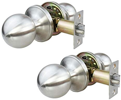 NUZAMAS - Juego de 2 cerraduras de puerta de acero inoxidable, sin llave, pomos de puerta interior, dormitorio, cocina, baño, lavadero puertas cerraduras de privacidad, acero inox