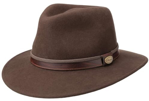 LIERYS Topo Traveller Wollfilzhut Herren Made in Italy Wasserabweisend Wanderhut Garniturband Eleganter Outdoorhut Herbst Winter braun 60 cm