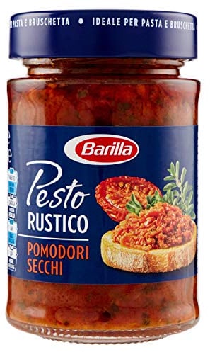 Barilla Pesto Rustico Pomodori Secchi 1 x 200g | Glutenfreie Italienische Pasta-Sauce mit sonnengetrockneten Tomaten, vegane / vegetarische Nudel-Soße, rotes Pesto