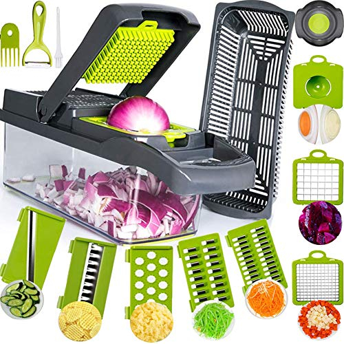 SAIAOBO Mandoline Coupe-Légumes 13 en 1, Trancheur de Légumes, Légumes Râpés, Hachoir de Graterie de Cuisine Multifonction à 7 Lames Réglable pour Trancher, Couper Les Légumes et râper