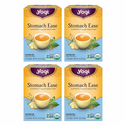 Yogi Tea Stomach Ease - 16 Bags per Pack (4 Packs) - Digestive Tea to Help Soothe & Calm the Stomach - Includes Licorice, Fennel, Ginger, Peppermint & More