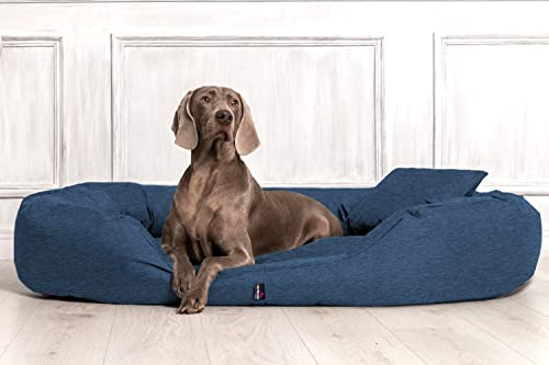 tierlando® Orthopädisches Hundebett Sammy mit Visco-Matratze und hohem Rand aus robustem Polyester für gelenkschonenden Schlaf und höchsten Komfort Größe: 140x105cm | Farbe: L25 Navyblau Meliert