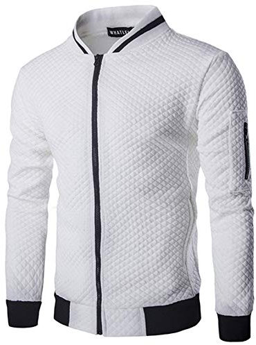 VANVENE Mens Full Zip Hooded Fleece Sweatshirt - Casual Long Sleeve Lightweight Active Jacket White M