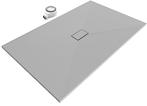 Moments of Glass Plato de ducha SMC Boreal 160x100 cm, Gris RAL 7030 – Antiderrapante, Textura Pizarra, Antibacteriano, Resistente a agentes químicos – Incluye válvula y rejilla