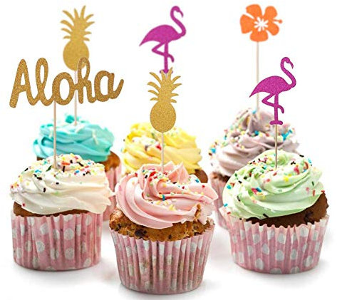Lankater 25pcs Hawaiian Tropical-Party-deko-Set Hibiscus Ananas Picks Kuchen-Deckel-dekor Luau Tropische Pool-Party Supplies