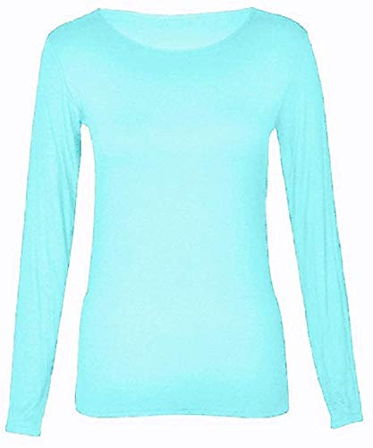 GirlzWalk Women's Plain Long Sleeve T-Shirt Basic Casual Plain Stretch Top Plus Size (Mint Green, ML = UK 12-14)