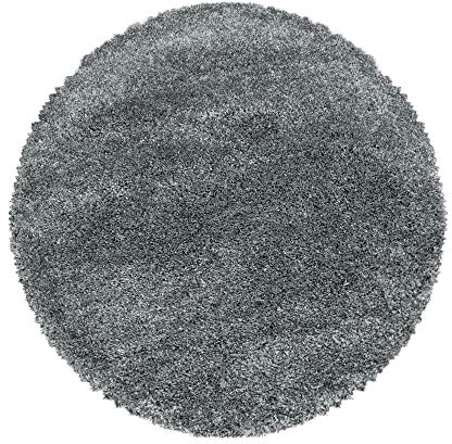 HomebyHome Shaggy Teppich Wohnzimmer 80 cm Rund - 50 mm Florhöhe Hochflor Wohnzimmerteppich Hellgrau Extra Weich und Flauschig - Langflor Teppiche für Schlafzimmer, Küche, Flur - Carpet, Halı