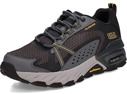 Skechers Herren Max Protect Walking-Schuh, Black Leather Synthetic Mesh Charcoal Trim, 48.5 EU