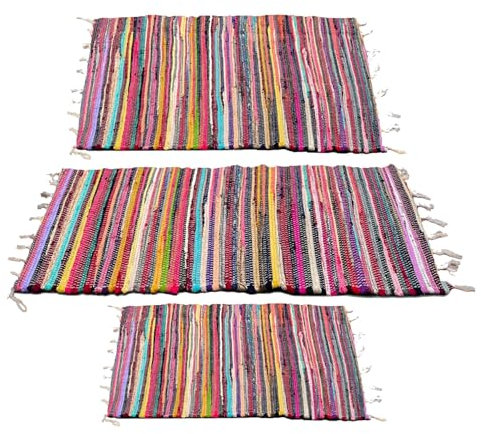 RelianceUK Handmade Chindi Rug Ideal for Indoor & Outdoor Use, Kitchen & Garden, Washable Rag Rugs Door Mats, Floor Mat, 100% Recycled, Multi Colour Rugs (60 x 90 cm)