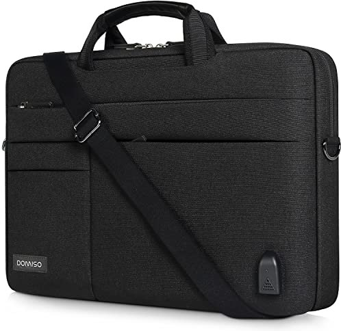 DOMISO 14 Pouces Grande Sacoche pour Ordinateur Portable Housse avec Port de Chargeur USB Externe Sacoche Bandoulière pour Ultrabook/Netbook/HP 14 / Lenovo Yoga 520 / ASUS/Acer, Noir