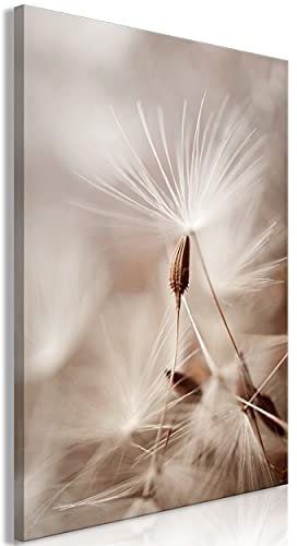 decomonkey Bilder Pusteblume 60x90 cm 1 Teilig Leinwandbilder Bild auf Leinwand Vlies Wandbild Kunstdruck Wanddeko Wand Wohnzimmer Wanddekoration Deko Löwenzahn Pflanzen Natur Blumen beige braun