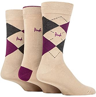 Pringle Mens Bamboo Cotton Blend Argyle Socks Pack of 3 Beige/Wine/Charcoal 7-11
