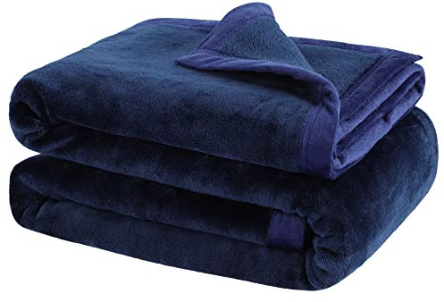 PiccoCasa Kuscheldecke Tagesdecke Fleecedecke mit Rand Microfaser Decke Weiche Warme Leichte Decke 330GSM für Bett Sofa usw. Marineblau 130x150cm