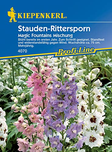 Kiepenkerl 4070 Stauden-Rittersporn Magic Fountains Mischung, blüht bereits im 1. Jahr, zum Schnitt geeignet, standfest und widerstandsfähig, mehrjährig
