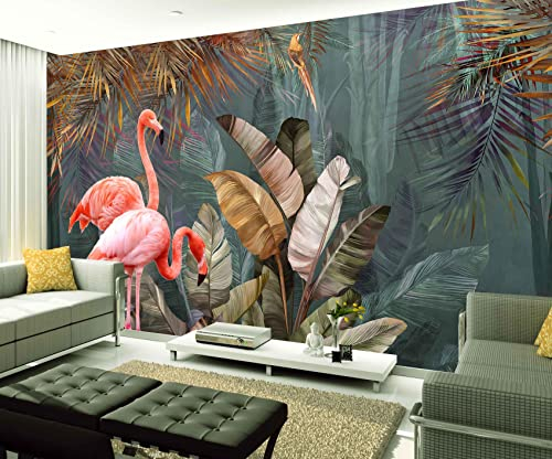 XAONUO Flamingo Wandbild Fototapete 3D Effekt 300X200Cm Retro Blätter Flamingo Fototapeten Vlies Tapeten Wandtapete Vliestapete Wandbild Wand Schlafzimmer Wohnzimmer Büro Küche