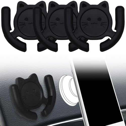 HOMEFOX Multi-Surface Holder Car Mount 3 Pack Compatible for Popsocket Grip Holder for Pop Socket Mount Device Support Accessory Home Office Desk Wall Mount Cute Cat Strong Adhesive Sticky Pad (Black)