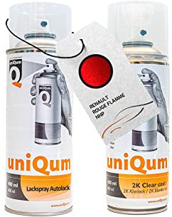 UniQum Autolack + Klarlack 2K Spraydose für RENAULT ROUGE FLAMME NNP Autolack Reparatur 2 x 400 ml