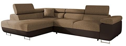 Mirjan24 Ecksofa Torezio mit Bettkasten, Einstellbare Kopfstützen, Sofa mit Schlaffunktion, Eckcouch für Wohnzimmer, Polsterecke, L-Form Couch mit Bettfunktion (Soft 066 + Lux 03, Seite: Links)