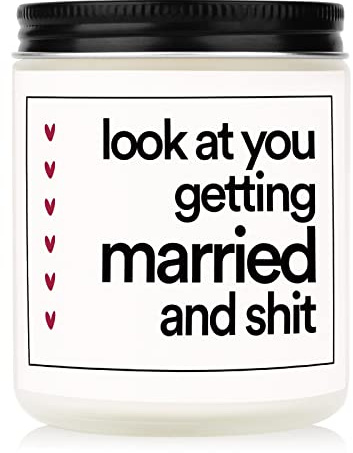 BaubleDazz Funny Wedding Gifts, Bachelorette & Bridal Shower Gift for Bride, 7oz Lavender Scented Soy Wax Candle, Bride to Be, Engagement Gifts for Couples