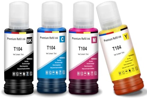 UniPlus Tinte E104 ET-2870 ET-2810 ET-2820 ET-1810 ET-2720 ET-2840 ET-2826 Druckerpatronen Kompatibel für Epson E104 Multipack Refill Kompatibel für Epson Ecotank ET-2830 ET-2821 ET-4800 ET-4700