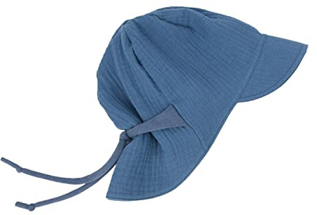 Musselin Sonnenhut mit Nackenschutz für Jungen zum mitwachsen Maritim jeansblau handmade in Deutschland