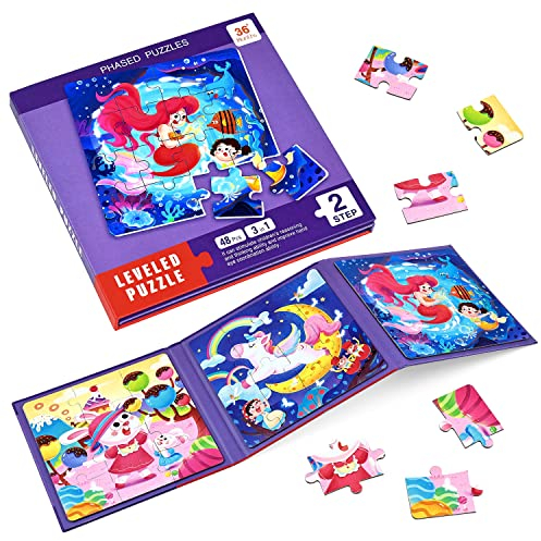 BBLIKE Kinderpuzzle Einhorn Magnet Puzzle ab 3 Reisespiele Kinder ab 3 Lernspielzeug für Kinder 3 4 5 Jahren Alt