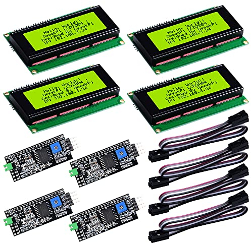 GeeekPi 2004 20x4 Character LCD Display Module Yellow Backlight with IIC I2C Serial Interface Adapter board for Raspberry Pi Arduino STM32 DIY Maker Project BPI Tinker Board Electrical IoT (4Pack)