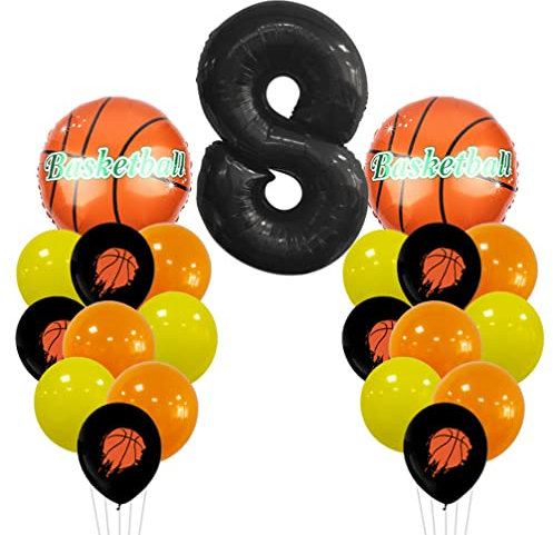 Großer Basketballballon Geburtstagsdekorationen Zahl 8 Ballon Folienballon Orange Schwarz Luftballon 8 Jahr Kinder Geburtstagsdekoration für Kinder Basketball Thema Party Geburtstag Dekoration