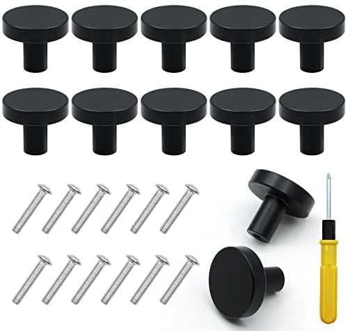 ZOCONE 12 Pcs Black Door Knobs, 29mm Round Cabinet Knobs with 12 Screws & Double-Ended Dual-Purpose Screwdriver Black Kitchen Drawer Knobs for Cupboard Wardrobe Furniture-Minimalist Modern Style