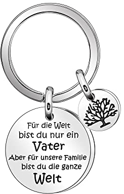 Coagurmes Papa Schlüsselanhänger Geschenke von Tochter Sohn, lustige Silber Hundemarke Anhänger Schlüsselanhänger für Männer Papa Geburtstag Vatertag Thanksgiving Geschenk (Rund)