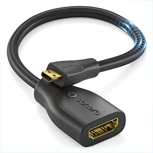 Sonero® Adaptador Micro HDMI a 4K HDMI, Alta Velocidad Premium, Enchufe D a Toma A, Contactos Chapados en Oro, Doble Blindaje, Funda de PVC, 0,15 m