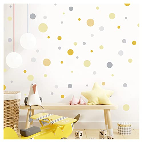 Little Deco Wandsticker Kreise Set 172 Stück Wandtattoo für Kinderzimmer Punkte Dots Wandaufkleber für Babyzimmer selbstklebend gelb grau DL976