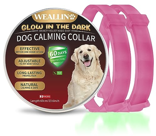 WEALLIN Beruhigungshalsband Für Hunde, Leuchtendes Sicherheitsglühen Beruhigendes Hundehalsband, Verstellbares & Wasserfestes Pheromon Anti-Angst Beschwichtigungshalsband (2er Pack), Heißes Rosa