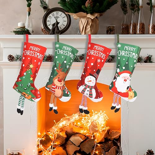Nikolausstrumpf zum Befüllen 4 Stück Rentier Nikolausstiefel Set Drucken Nikolaussocken Weihnachtsstrumpf 3D Weihnachsstrumpf Groß Nikolausstiefel Kamin Christmas Stockings für Kamin Weihnachtsbaum