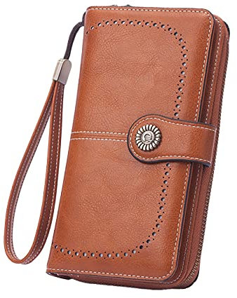 Momolaa Geldbörse Damen im Langformat RFID Schutz Portemonnaie Lang Portmonee Leder Große Kapazität Damenportemonnaie Damengeldbeutel Damenbörse Brieftasche mit Kartenfächer und Kleingeldfach