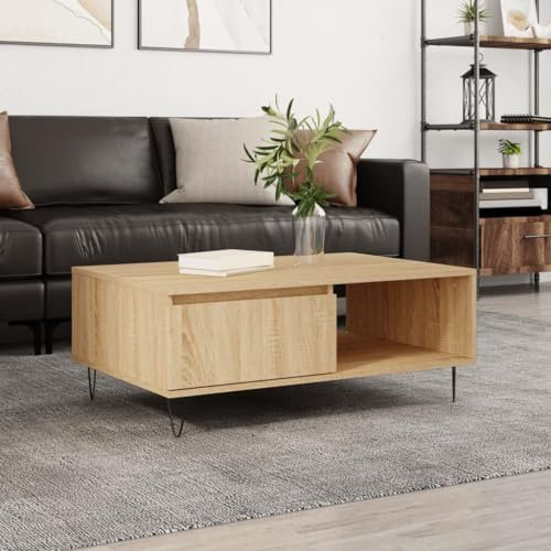 KRHINO Moderner Couchtisch, Couchtisch, Tonoma-Eiche, 90 x 60 x 35 cm, robuste und stabile Konstruktion, großer Stauraum für Bücher, Zeitschriften, CDs