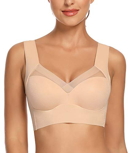 WOWENY Damen Komfort BHS Ohne Bügel Zero Feel Bralette für Frauen, Weich und Bequem T Shirt Schlaf BH Gepolstert,Beige,3XL