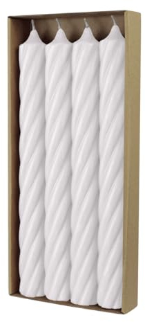 luterna Stabkerzen aus Paraffin, RUSTIC TWIST, 250/28 mm, Wollweiß, WENZEL, Brenndauer ca. 16h, 4 Stück pro Verpackung