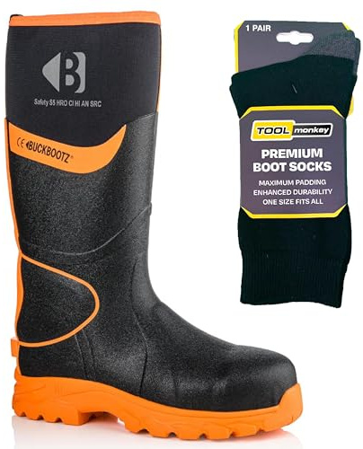 Buckler BBZ8000 S5 Safety Wellington Boots | 360° High Visibility Reflective | Metal-Free Ankle Protection | Waterproof Neoprene/Rubber | SRC Slip Resistant | UK Workwear | TM Socks