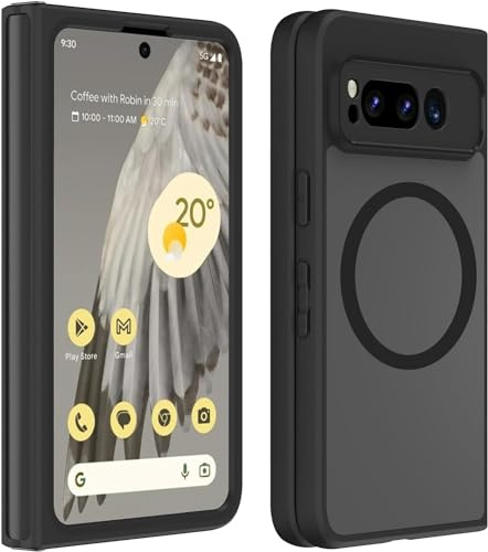 HikerClub Funda para Google Pixel Fold (2023) Magnética Carcasa Protectora Fundas Capa Translúcida Mate Suave TPU Silicona Antigolpes Parachoques Antihuellas Trasera Case, Negro