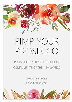 PMPrinted Red Floral Personalised A5, A4 Or A3 Pimp Your Prosecco Wedding Sign