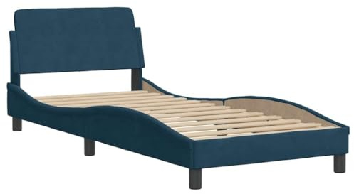 vidaXL Bettgestell, Polsterbett Bett mit Kopfteil Dover, Bettrahmen mit Lattenrost für Schlafzimmer, Schlafzimmerbett Einzelbett, Blau 80x200cm Samt
