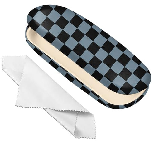 Deokke Brillenetui, Hartschale, Brillen-Schutzhülle, Brillenhalter-Box mit Reinigungstuch für Damen und Herren, niedlich (H12 - Schwarz Kariert)