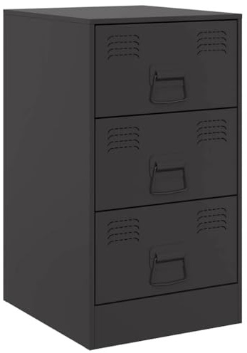 vidaXL Nachttisch, Nachtschrank 3 Schubladen, Nachtkonsole Nachtkommode für Schlafzimmer, Nachtkästchen Schlafzimmer Schrank Kommode, Schwarz Stahl